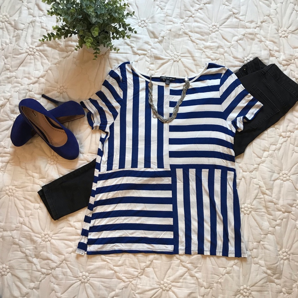 Cable & Gauge Cobalt Blue and White Striped Top
